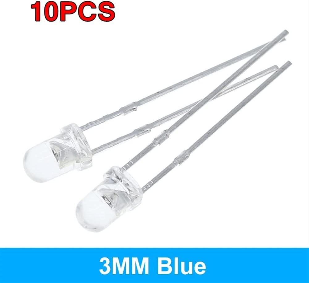 F3 Ultra Bright 3MM Round Water Clear Green/Yellow/Blue/White/Red LED Light Lamp Emitting Diode Dides Kit (Color : 10pcs Blue)