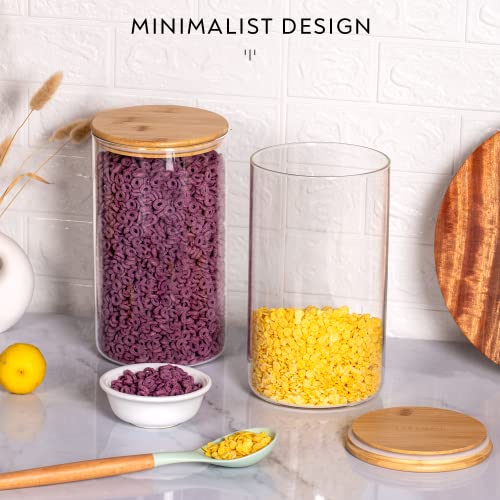 Laramaid 1-Gallon 2Pack Glass Jar Canisters With Minimalist Labels, 136Oz Round Pantry Jars With Bamboo Lids, Vinyl Customized Labels & Pen, Food Storage Containers For Home, Kitchen & Pantry #TOP1