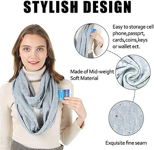 Ulalaza Infinity Scarf With Hidden Zipper Pocket Lightweight Travel Wrap For Women Girls #TOP2