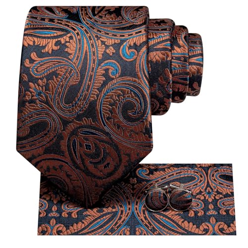 Image of Hi-Tie 70 inches Ties for Men Silk Extra Long Necktie and Pocket Square Cufflinks Set Men Big and Tall Tie Business