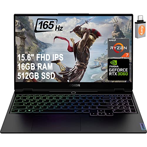 Lenovo (レノボ) Legion Slim 7 15 ゲーミングノートパソコン 15.6インチ FHD 165Hz IPS 100% sRGBディスプレイ AMD Octa-Core Ryzen 7 5800H 16GB RAM 512GB SSD GeForce RTX 3060 6GB RGB バックライトキーボード Win10 + USB-Cアダプター