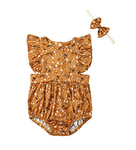 VISGOGO Kids Baby Girls Sister Matching Clothes Floral Romper Dress Headband Outfits Set (Romper, 3-6 Months, 3_Months)