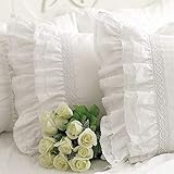 Queen's House Shams Standard Shabby Vintage White Embroidery Lace Ruffle Pillowcase Pillow Sham-1...