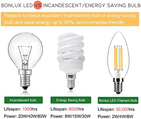 Bonlux E14 LED Filament Candle Bulbs Dimmable Cool White 6000K 4W C35 Small Edison Screw SES, Vintage LED Antique Light, Replace 35W-40W E14 Halogen Bulbs for Chandelier Decorative Pendant Light 5pcs
