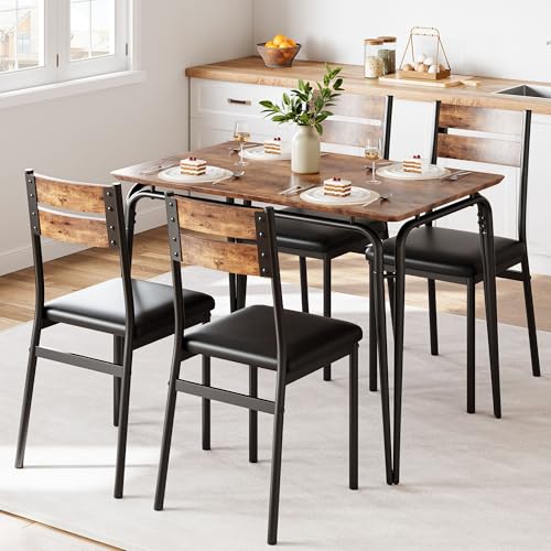 Dining Table for 4, Small Table and Chairs Set of 4, Square Dinette Set for 4, 5 Piece Kitchen & Dining Room Sets for Small Space (Vintage, Table with 4 Upholstered Chairs)