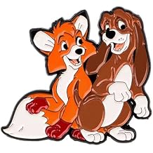 Fox and Hound Cartoon Characters 1.41 Inches Tall Metal Enamel Pin