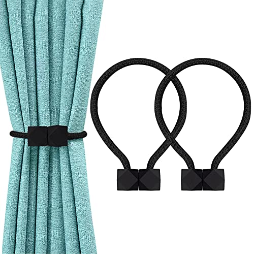 2 Pcs Magnetic Curtain Tie Backs European Curtain Tiebacks Curtain Holdbacks Modern Simple Style Drape Tie Backs Magnetic Curtain Buckle Clips for Home Hotel Office Window Drapery Decoration (Black)