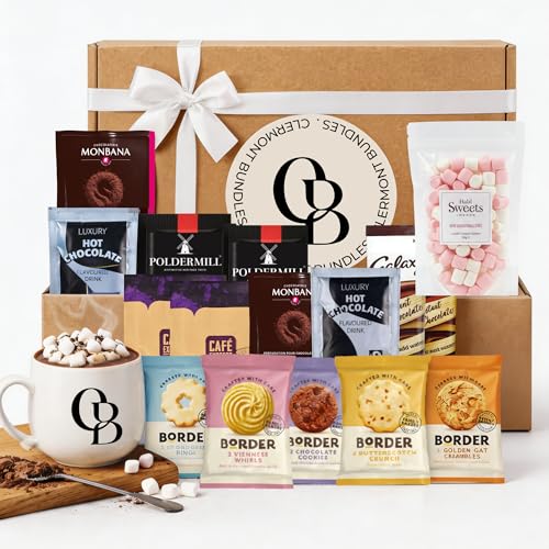 Hot Chocolate Gift Set - Includes 16 Items Mixed Sachets Marshmallows and Biscuits. Perfect Hot Chocolate Set for Women and Men. Mini Marshmallows Gift for all Occasions