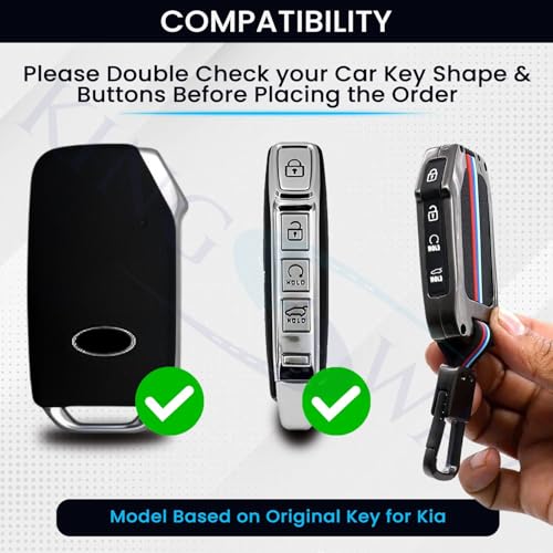 Image of KINGSWAY Kia Car Key Cover and Keychain Perfect Shape and Compatible with 4 Buttons Smart Key of All Kia Cars, Remote Key Shell, Key Case, Car Key Chain Cover, 360 Protection, Gunmetal Grey