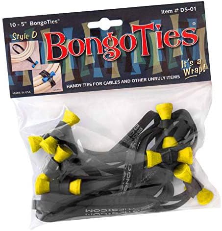 YELLOW & BLACK "Yellow Tang" Bongo Ties - 10 Pack "Style-D" ~ Professional cable ties made of natural rubber and bamboo ~ HANDY TIES FOR CABLES AND OTHER UNRULY ITEMS