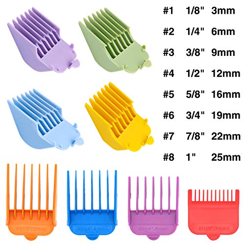 Professional Hair Clipper Guide Combs,Wahl replacement guards Set,8 Color and Sizes Attachment Guide Comb,Great Fits for All Full Size Wahl Clippers/TrimmersGreat