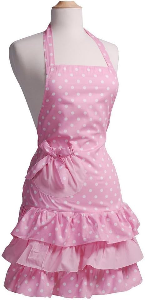 Lovely Pink Retro Kitchen Aprons Woman Girl Cotton Polka Dot Cooking Apron Dress
