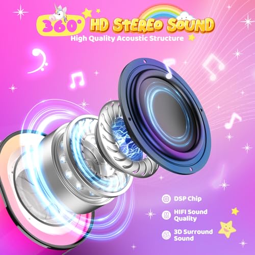 Unicorn DIY Karaoke Microphone Machine: Decorate Your Own Karaoke Machine Arts and Crafts for Kids Girls Ages 4-6-8-12 Christmas Birthday Gifts Toys LED Portable Bluetooth Speaker with 2 Wireless Mics