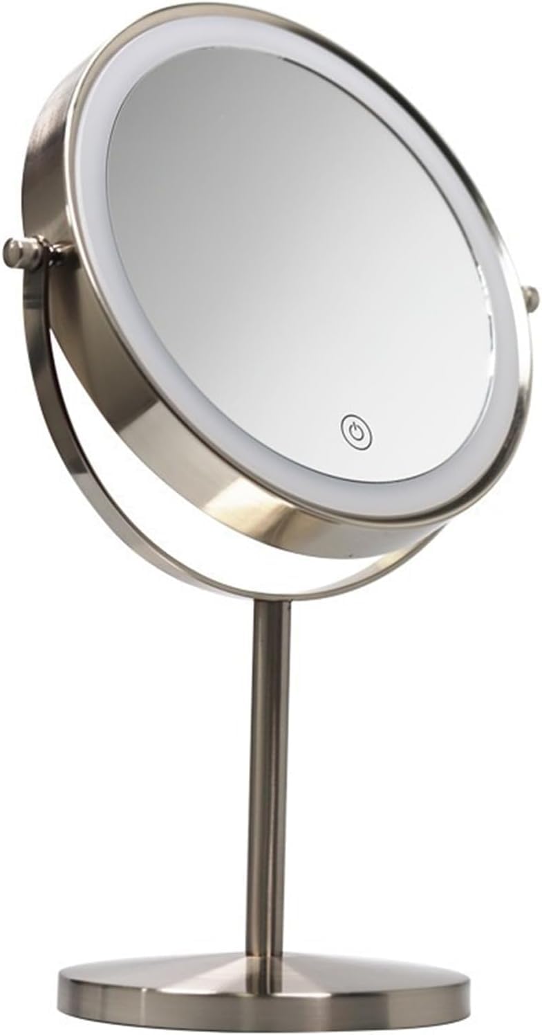 Ściemnialne Lustro Powiększające Z Ekranem Dotykowym W 3 Kolorach, Akumulatorowe Podświetlane Dwustronne Lustro Do Golenia Stojak Na Lusterko Led Vanity, Chrome, 10X