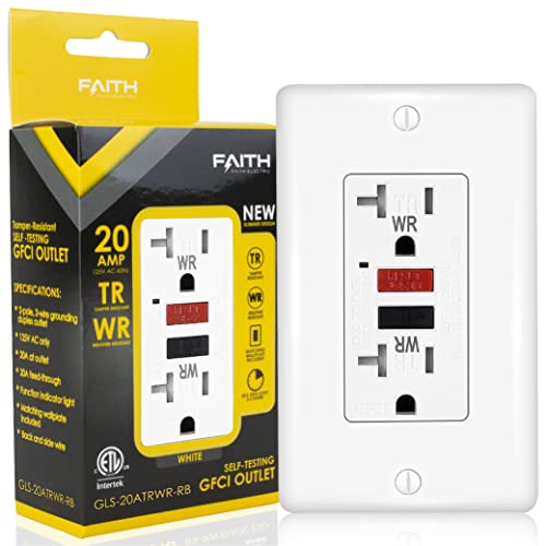 Faith 20A Outdoor Gfci Outlets, Weather And Tamper-Resistant Gfi Duplex Receptacles, Self-Test Wr Tr Ground Fault Circuit Interrupter With Wall Plate, White With Red And Black Buttons #TOP13