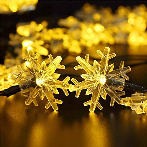 Minhe Waterproof Christmas String Lights Battery Operated (5M/50 LEDs Warm White Snow Flake)