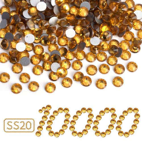 Image of 10000PCS Gold Yellow Rhinestones Bulk, Flat Back Crystal Glass Stone Round Gems,SS20, 4.6-4.8mm
