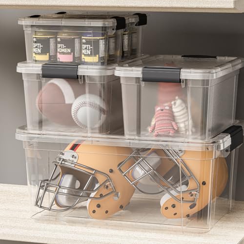 Image of Superio 21 Quart Clear Plastic Storage Boxes with Lids, Stackable Organizer Containers, BPA-Free Storage Bins for Home, Office, School & Dorm, 8 Pack