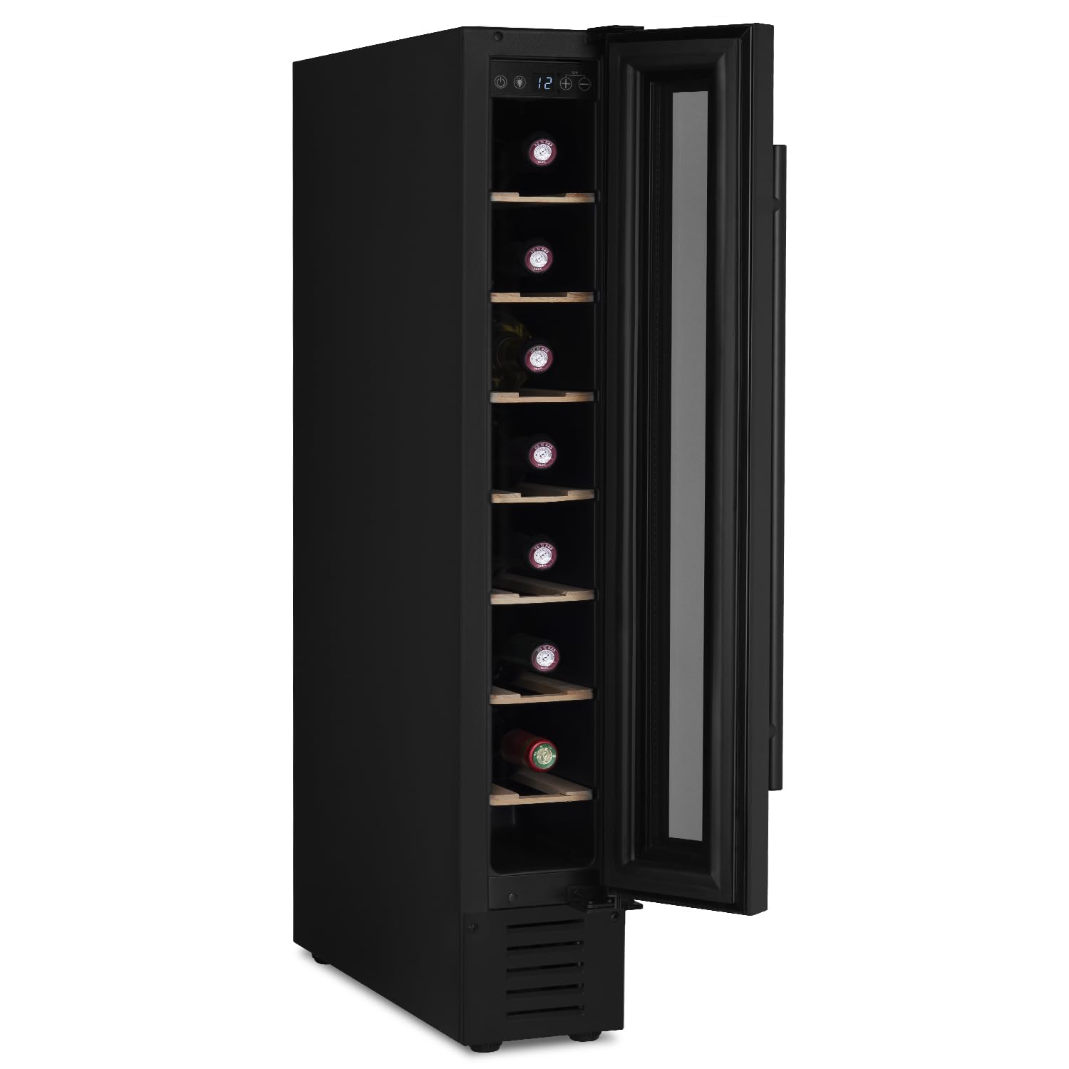 LES PETITS CHAMPS Vinoteca Empotrable 7 Botellas CAVSEB7 Black Edition, 22L, Puertas de Acero Inox, Ajuste de Temperatura de 5°C a 22°C, Sistema Termodinámico, Iluminación LED, Anti-UV, 6 estantes