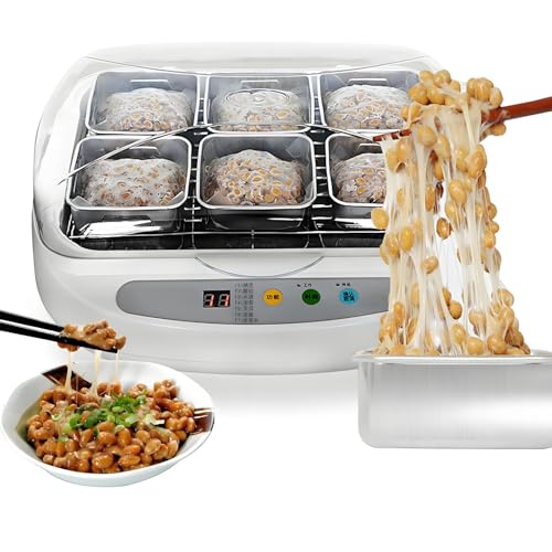 Fermentadora eléctrica de natto, máquina para hacer natto y yogur, con panel de control inteligente, con recipientes para yogur, temperatura ajustable, ideal para el hogar, bares y tiendas de postres.