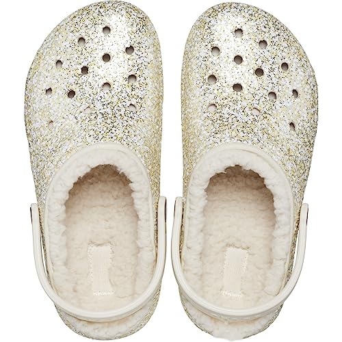 Image of Crocs Kids Classic Lined Glitter Clogs for Toddlers - Roomy Fit - Fuzz Lining - Pivoting Heel Straps - Slip-on Stucco 4 Toddler M