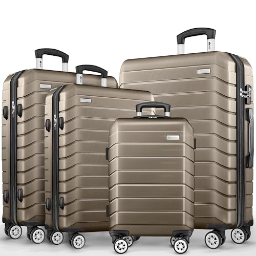 tillvex® Set de 4 Valises de Voyage + Balance, 8 Sangles à Bagages et 4 étiquettes à Bagages | Lot de valises avec roulettes et TSA Lock | Sacs de Voyage...