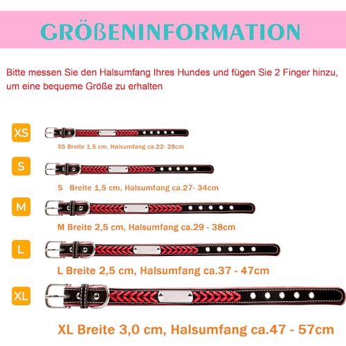 Geflochtenes Hundehalsband aus Leder Personalisierte Leder Hundehalsband mit Namen Gravur Rot Halsband mit Namenschild für mittleren Hund Hundehalsbänder M