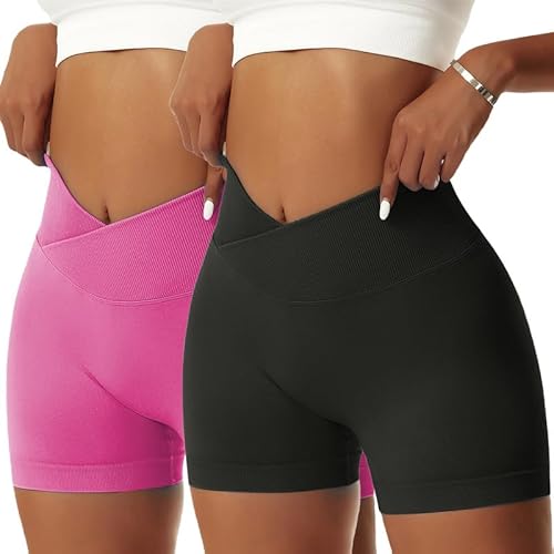 Litthing Pantaloncini Palestra Donna, Vita Alta Sportivi Shorts V Cross Scrunch Butt Push Up Yoga Opachi Leggins Corti per Yoga Allenamento Gym Fitness