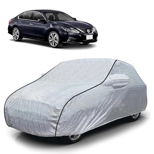 Image of Sulfar 100% Waterproof Car Body Cover Compatible with Mirror for Nissan Teana (Triple Stitched, Full Bottom Elastic, Magic Silver with Black Piping)