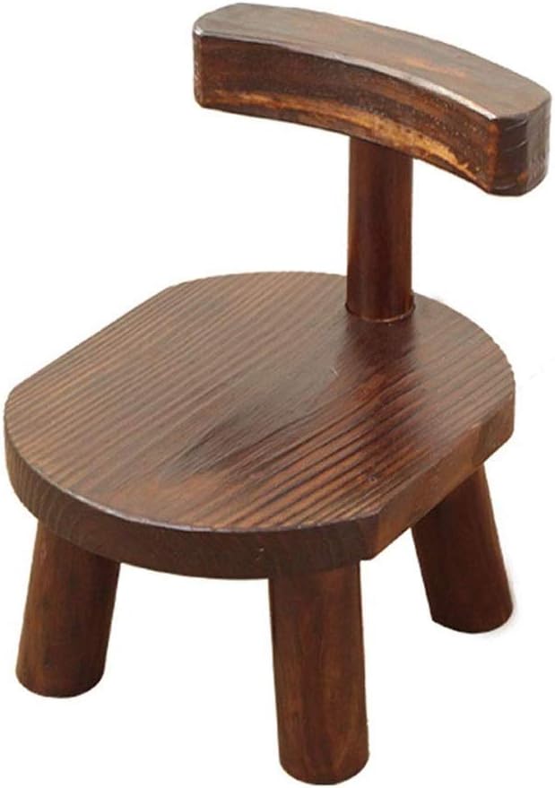 Medium Single Stool, Solid Wood Back Kitchen, Stylish Wooden Stool with Backrest