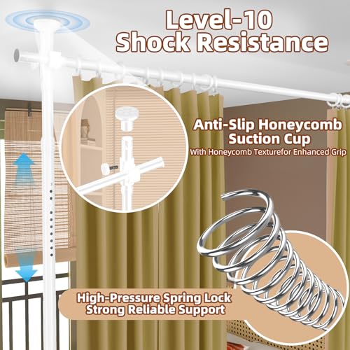 Image of Room Divider, Tension Curtain Rod No Drilling,4-10ft(H) 28-70inch(W) Wall Divider for Room Separation, Heavy Duty Room Partition Separator, Adjustable Folding Privacy Screens,White