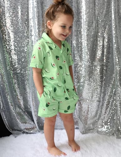 Image of Arshiner Girls Pajamas Sets Short Sleeve Kids Pjs Button Down Sleepwear | Cute Printed Pajamas for Little & Big Girl, Lightweight Comfy Fabric, 2-Piece Outfits, Perfect for Lounge Pajamas Party