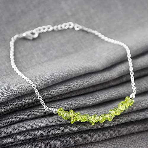 Image of Generic Natural Peridot Chips Bar Bracelet, Energy Healing Crystals, Birthstone, Gift for Her, Gemstone Jewelry 8 inch AA+ Quality