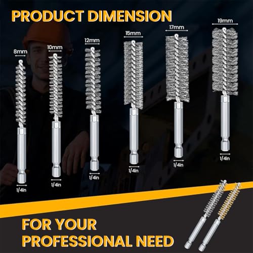 Image of Serplex 12Pcs Bore Brush Set for Drill Stainless Steel & Brass Wire Cleaning Brushes with 1 /4 inch Hex Shank, Wire Brush for Drill Machine, Rust & Paint Removal Tools for Power Drill, Impact Driver