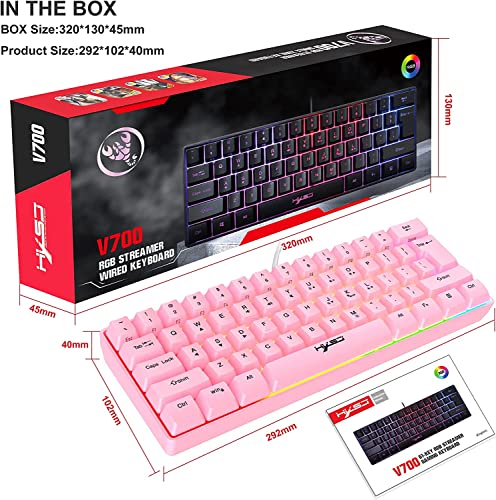 Image of HXSJ V700 Wired Gaming Keyboard RGB Streamer 61-key Gaming Keyboard for Game /Office Black (Pink)