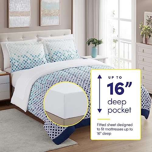 Sweet Home Collection 7 Piece Comforter Set Bag Solid Color All Season Soft Down Alternative Blanket & Luxurious Microfiber Bed Sheets, Genova, Full