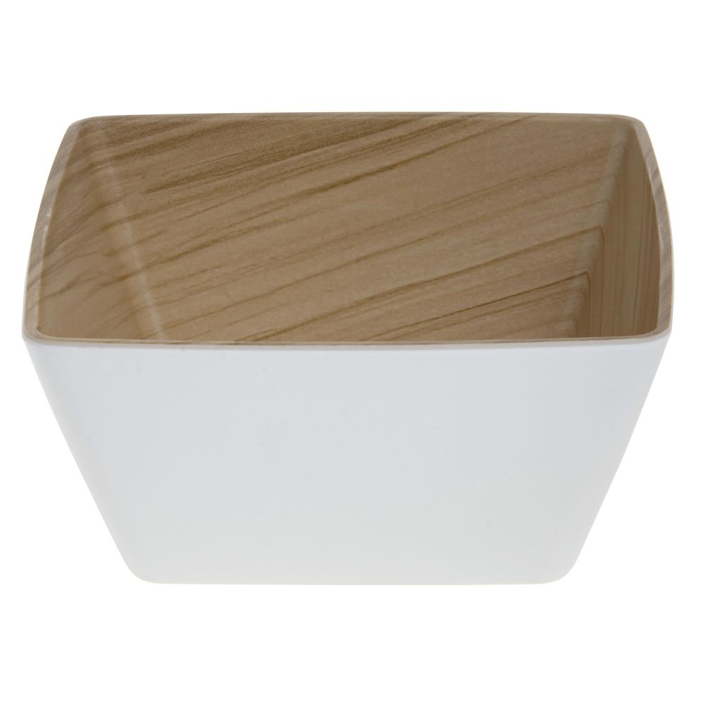 Serving Bowl White Melamine with Wood-Look Interior - 7 1/2"L x 7 1/2"W x 3 1/2"H by HUBERT – Melamine, White, Model M2363-WHT/LT WD