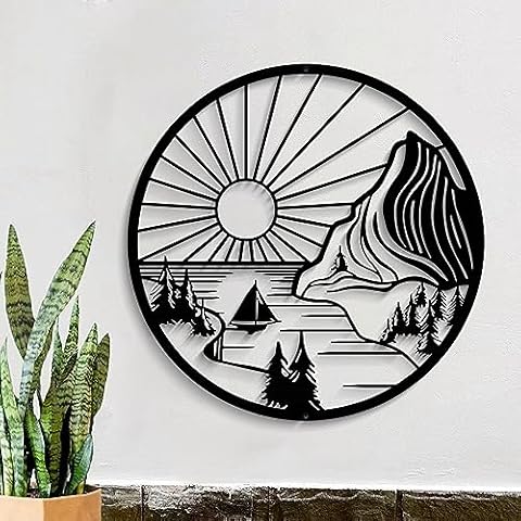 DUOOLN Mountain Scene Metal Wall Decor, 11" Black Line Drawing Wall Art, Abstract Minimalist Rustic Nature Wall Decor for Adventure Wall Decor and Garden Home Decor Hanging(black-11in Cover