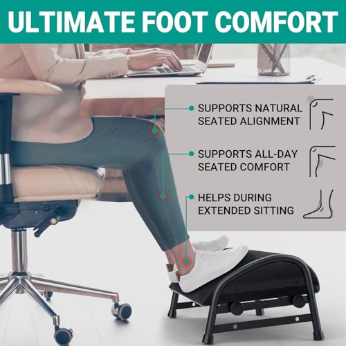 Adjustable Foot Rest for Under Desk at Work, Velvet Under Desk Footrest with Metal Frame, Padded Foot Stools for Under Office Desk, Ergonomic Leg Rest for Desk Chair, Car, Computer - Black - Image 6
