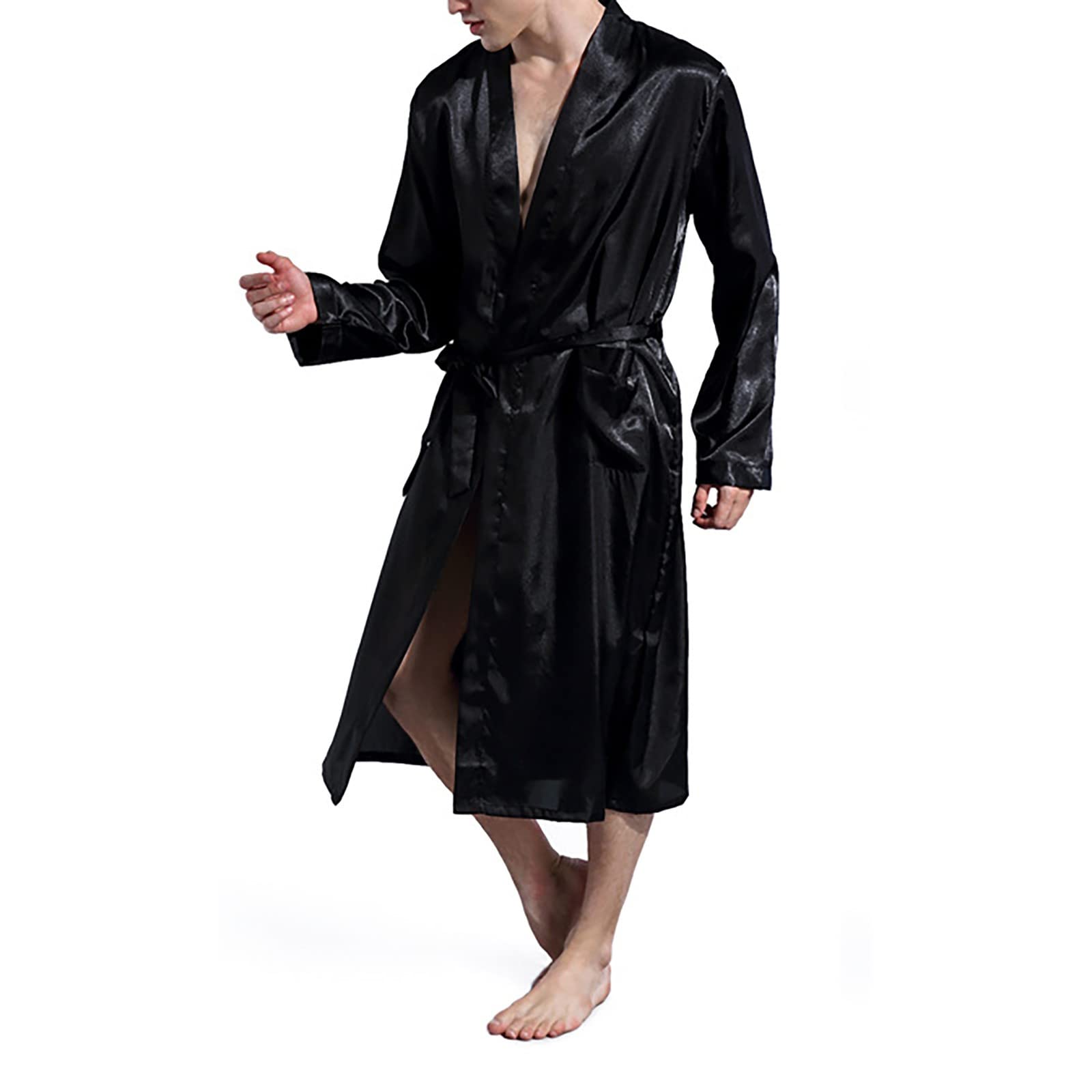 Generic Albornoz Hombre Satén Sexy Corto: Bata Hombre Ligero Kimono - Albornoces Finos Invierno Sauna Albornoz Suave Bata Seda Pijamas Ligeros Sólido Suave Ropa de Dormir Camisón Loungewear