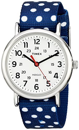 Timex Women's TW2P66000 Weekender Blue/White Dots Nylon Slip-Thru Strap Watch