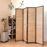 Pawlabay 4 Panel Bamboo Room Divider Screen,5.6 FT Tall Bamboo Divider Folding Panel...