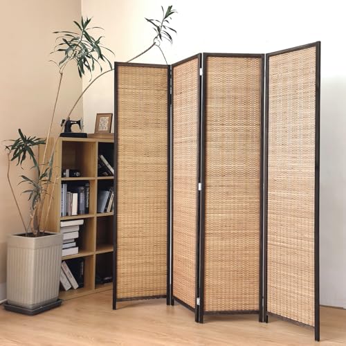 Pawlabay 4 Panel Bamboo Room Divider Screen,5.6 FT Tall Bamboo Divider Folding Panel...