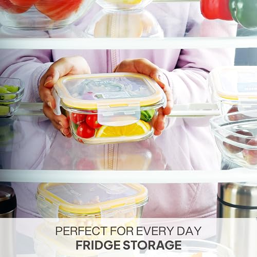 Image of CELLO Fit & Fresh Square Lunch Box Container For Daily Use 320 ml, Clear | Microwave & Fridge Safe Toughened Glass Airtight Leakproof Food Storage Tiffin Box Container For Kitchen, Travel & Office Use