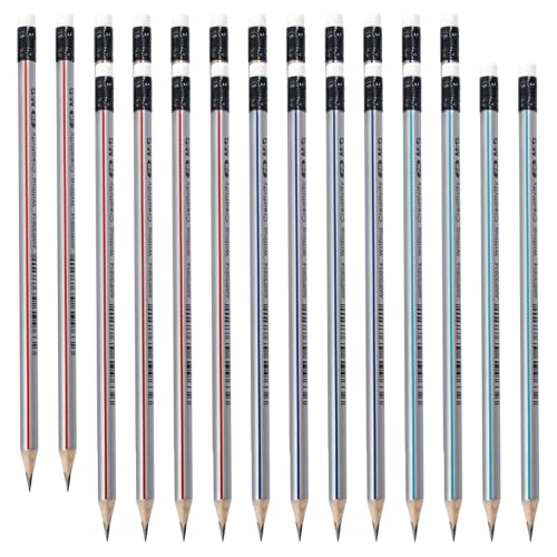 M&G Wood-cased Pencils 24 Count Pre-Sharpened #1 2B Pencils Two-Tone Striped Triangular Graphite Pencils Bulk with Top Erasers School Classroom Teacher Supplies Writing Drawing and Sketching