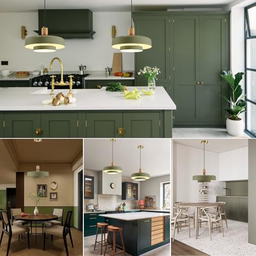 Image of Olive Green Pendant Light 2 Packs, 13.8 inch Farmhouse Pendant Light Industrial Adjustable Hanging Light Fixture with E26 Base for Over Dining Room Table Entryway Hallway