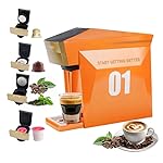 4 In 1 Single Server Coffee Maker, Mini Coffee Machine for Nespresso Original/K cups/Dolce Gusto Original/Ground Coffee, 19 Bar Espresso Machine Fit for Home Office, Orange