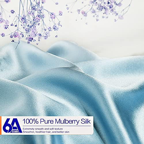 100% Mulberry Silk Pillowcase for Hair and Skin, 22 Momme Pure Natural Silk Pillow Case Both Sided with Zipper, Pillow Cover for Women Mom Men (Airy Blue, King 20''×40'')
