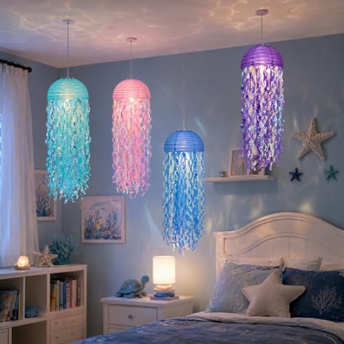 Image of ZAVOOS 8 Pieces Jellyfish Paper Lantern, Gradient Colorful Mermaid Hanging Jellyfish Decor, Under The Sea Party Decoration for Birthday, Ocean Theme Party, Baby Shower, Christmas