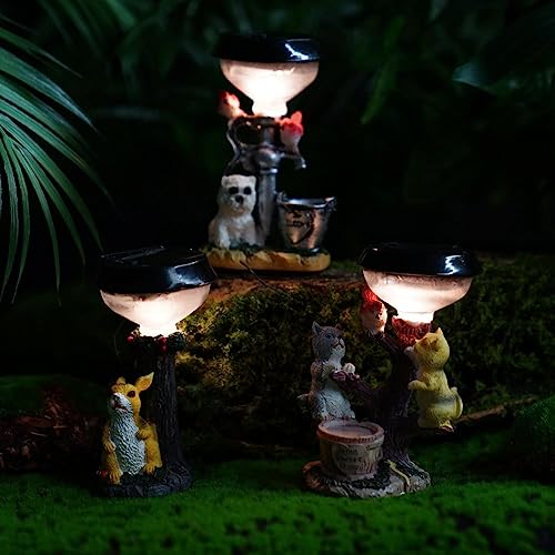 Solar Garden Statue Ornament Light, Funny Outdoor Dog/Cat/Rabbit Resin Figurines Lawn Lamp Art Decor For Patio Lawn Yard Porch Pond Deck #TOP6